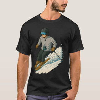 Homem esquiando com camisa de guitarra transparent