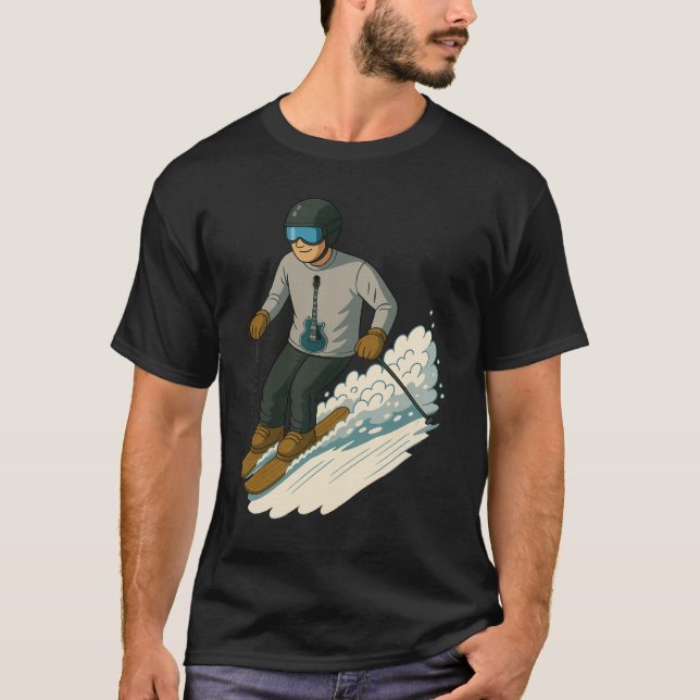 Homem esquiando com camisa de guitarra transparent (Frente)