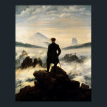 Homem no Poster vintage Superior da Montanha<br><div class="desc">Imagem vítrea de um homem em cima de uma montanha olhando para as nuvens e montanhas.</div>