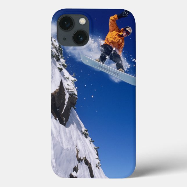 Homem num snowboard a saltar de uma cornija (Verso)