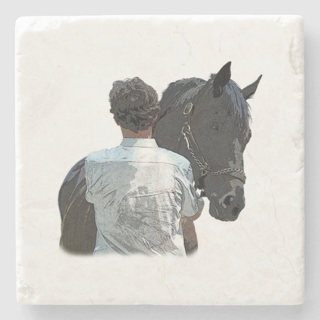 Homem Segurando Porta copos De Pedra Leve De Caval (Frente)