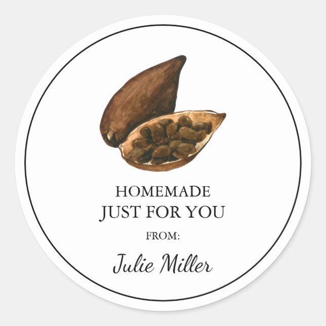 Homemade só para você, etiqueta de cacau de chocol (Frente)