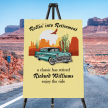 Homens Aposentadoria Retro Clássico Azul Carro Des