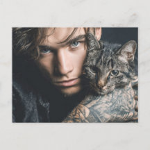 Homens Bonitos & Cartão Postal de Arte de Gatos