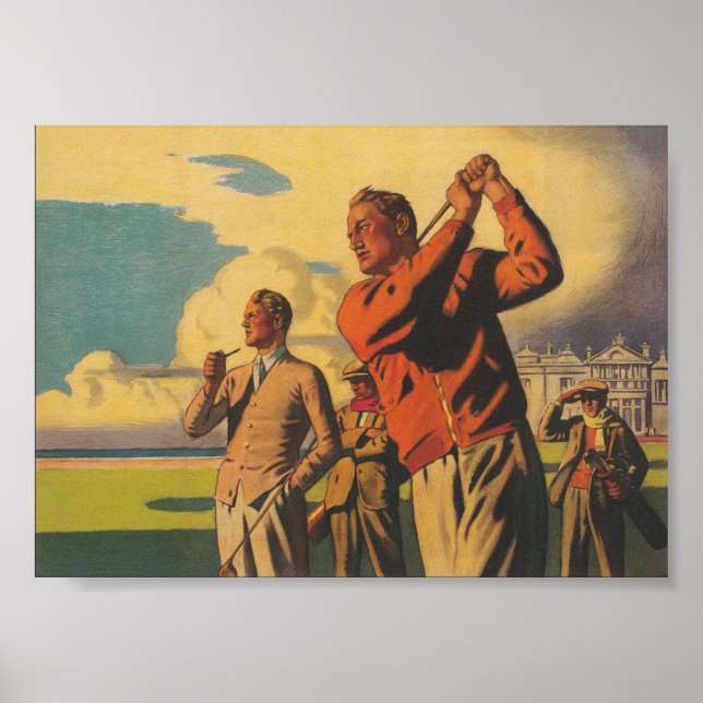 Homens Jogando Golfe, Poster de Golfe Vintage (Frente)