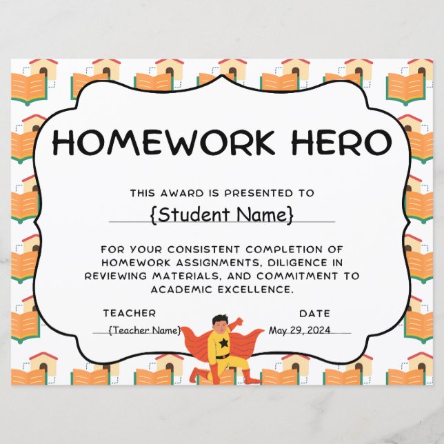 Homework Hero Student Recognition Prêmio (Frente)