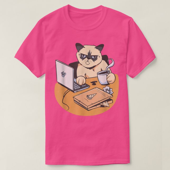 Homo Office Cat com café em uma camiseta de comput (Frente do Design)
