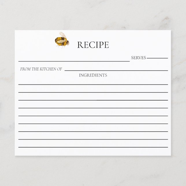 Honey Bee Bridal Shower Double Sided Recipe Card (Frente)