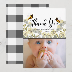 Honey Bee Daisy White Photo Cartões de agradecime