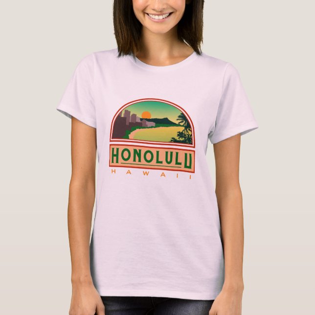 Honolulu Hawaii Sunrise T-Shirt Rosa (Frente)