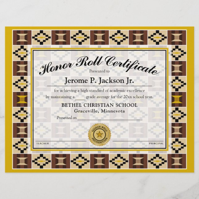 Honor Roll Certificate Kente K17 Earthtone Cores (Frente)