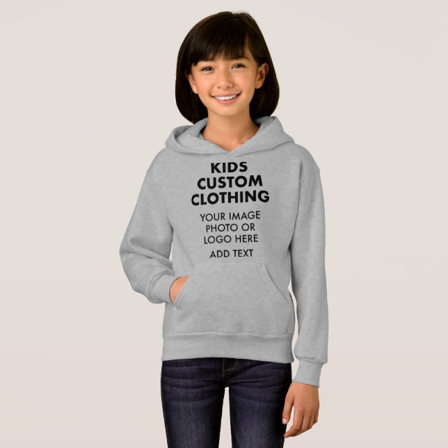 HOODIE DE PULLOVER DA MENINA Personalizada - CINZA (Frente Completa)