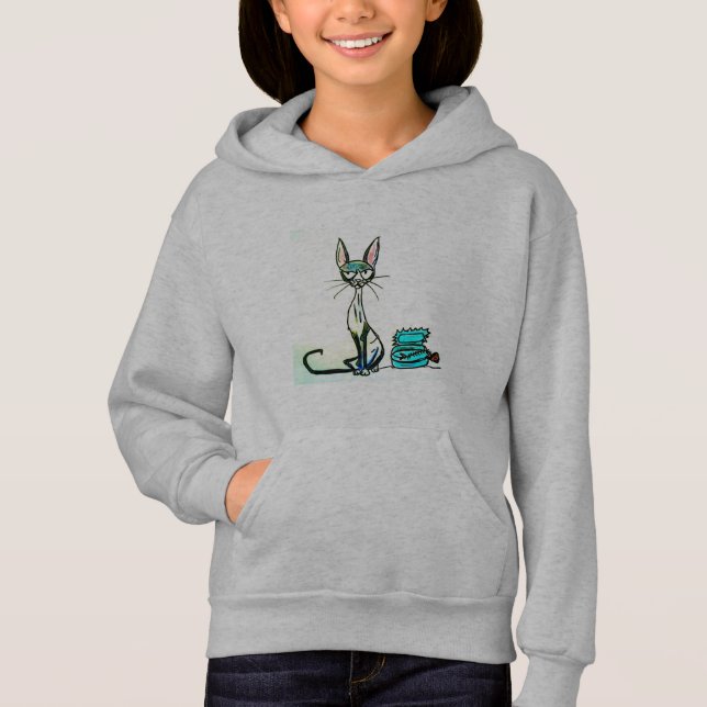 HOODIE DE PULLOVER DE MENINAS - GATO SIAMESSO (Frente)