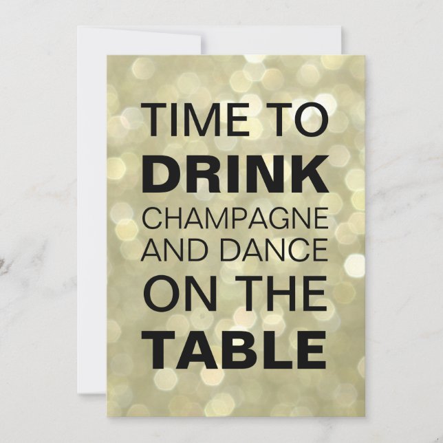 Hora de Beber Champanhe Dourado Convite de Ano Nov (Frente)