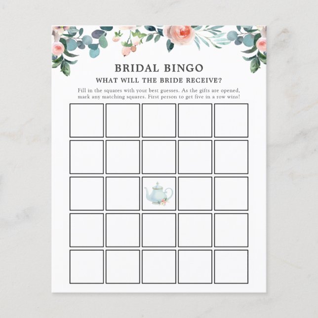 Hora do Cartão de Jogo Tea Bridal Bingo (Frente)