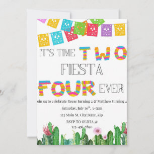Hora Dois Fiesta Twins Convite de Aniversário