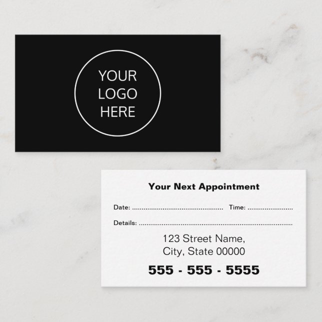 Horário Cartão de Compromisso Branco Preto para Logotipo C (Frente/Verso)