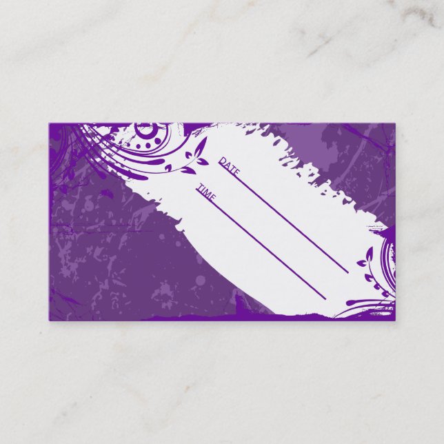 Horário cartão de compromisso de grunge roxo (Frente)