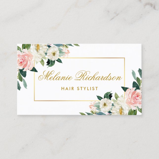 Horário Cartão de Compromisso Dourado Pano Floral Cor-de-r (Frente)