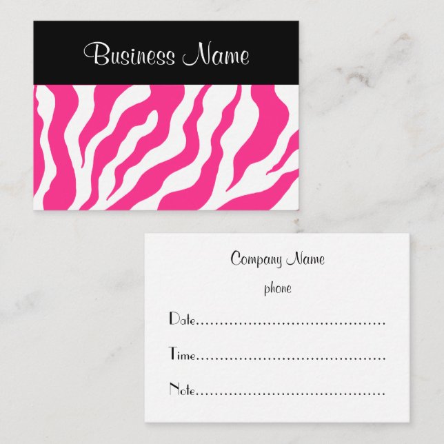 Horário Cartão de Compromisso Zebra Rosa Quente (Frente/Verso)