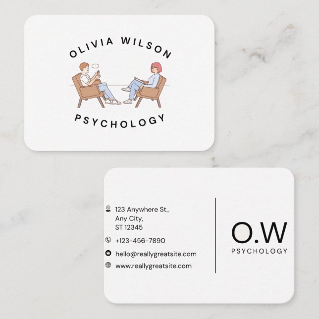 Horário Cartão de Consulta de Psicologia de Olivia Wilson (Frente/Verso)