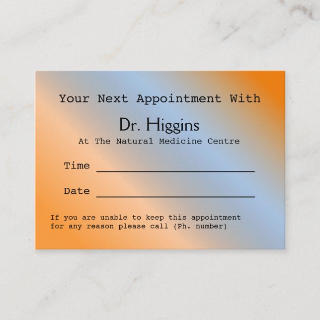 Horário Cartão de Consulta Médica Odontológica Laranja Mod (Frente)