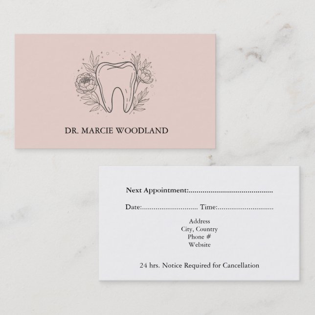 Horário Cartão de Consulta Odontológica Floral Minimalista (Frente/Verso)