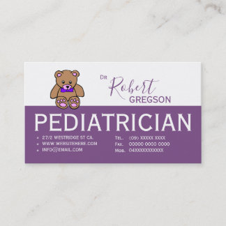 Horário Cartão de Consulta Pediátrica Urso de Pelúcia Roxo