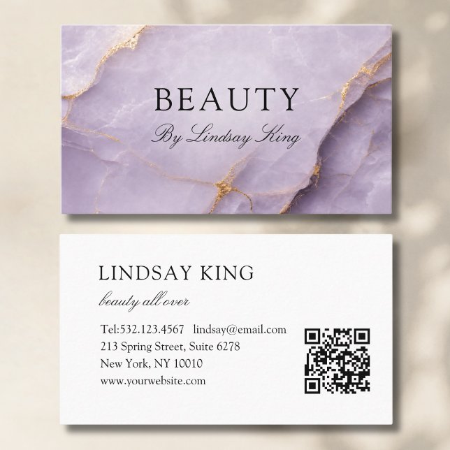 Horário Cartão de Visita QR Code Mármore Violeta Elegante (Elegant Violet Marble QR Code Business Card)