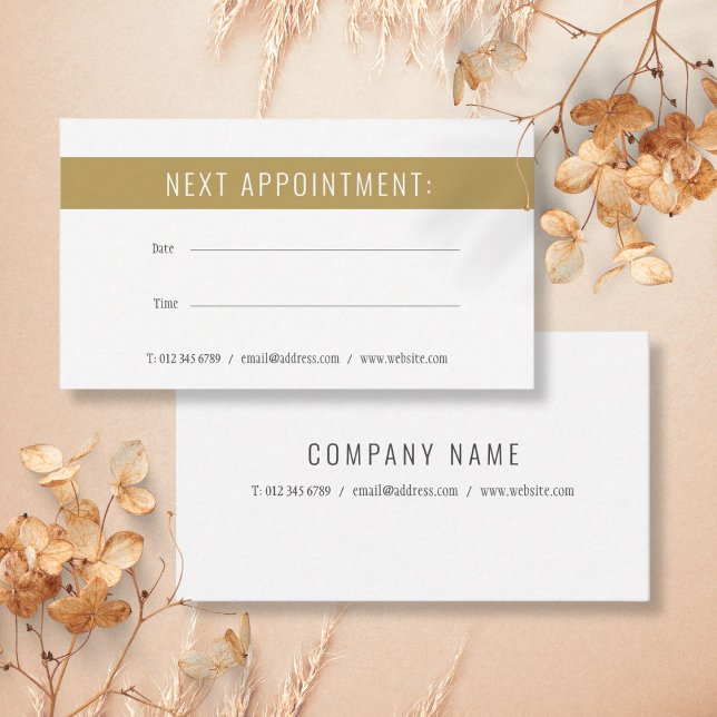 Horário Cartão Lembrete de Compromisso Branco Dourado Eleg (Elegant Gold White Appointment Reminder Card)