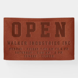 Horário comercial aberto Couro castanho com relevo