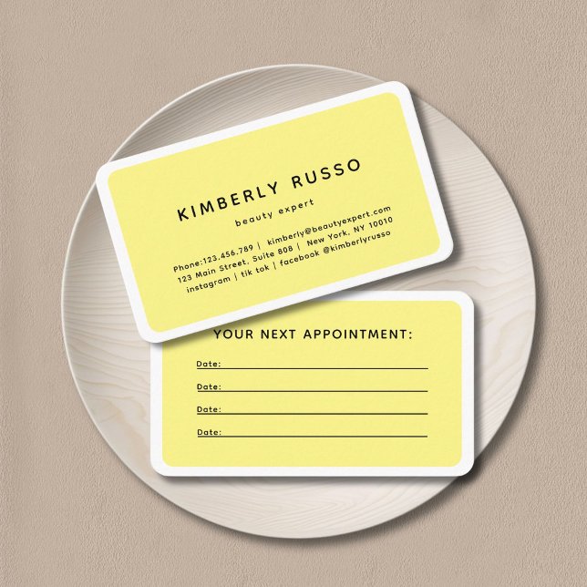 Horário Moderno, Trendy, Cartão de Compromisso de Salão (Modern, trendy, salon, yellow appointment card.)