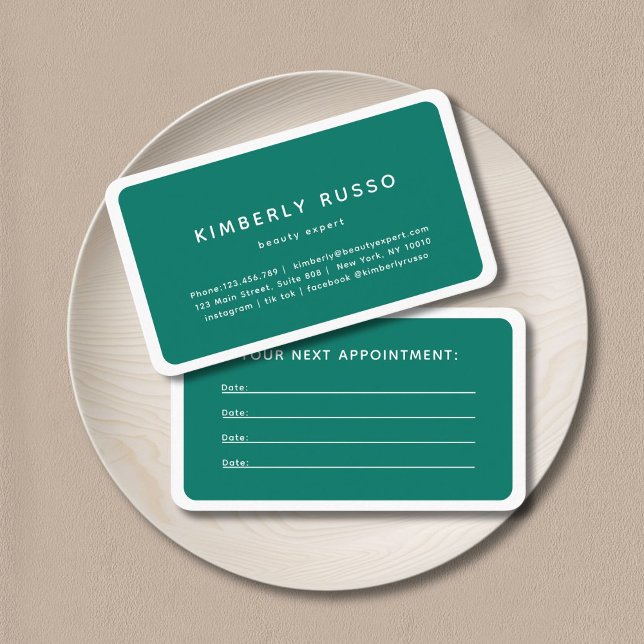 Horário Moderno, Trendy, Cartão de Compromisso de Salão (Modern, trendy, salon, forest-green appointment card.)