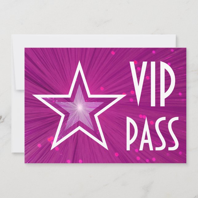 Horizontal de convite 'VIP PASS' de estrela rosa (Frente)