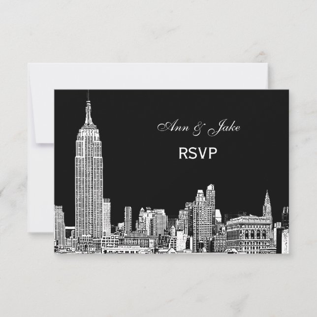 Horizonte de NYC 01 Gravado DIY Cor de Fundo RSVP  (Frente)