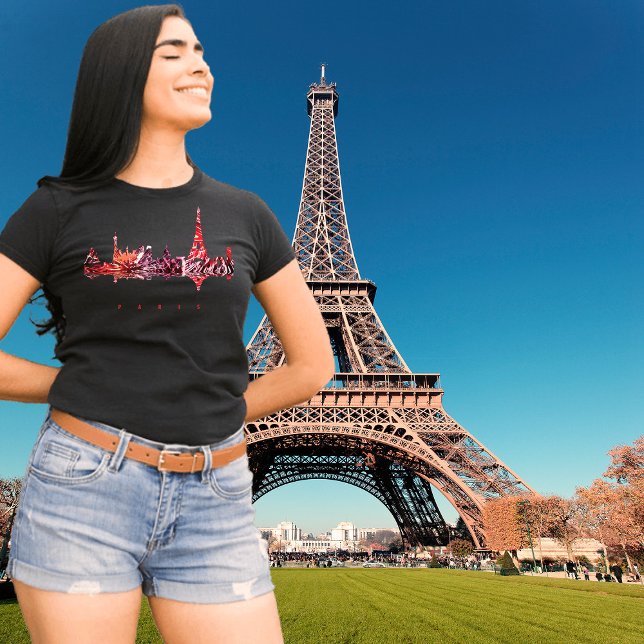 Horizonte de Paris França Romântico Rosa Camisa de (Paris, France, black t-shirt for women)