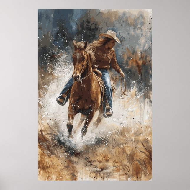 Horse Lover Cowgirl Art Poster (Frente)