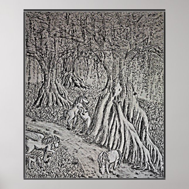 Horse Myth Black & White Print, Poster (Frente)