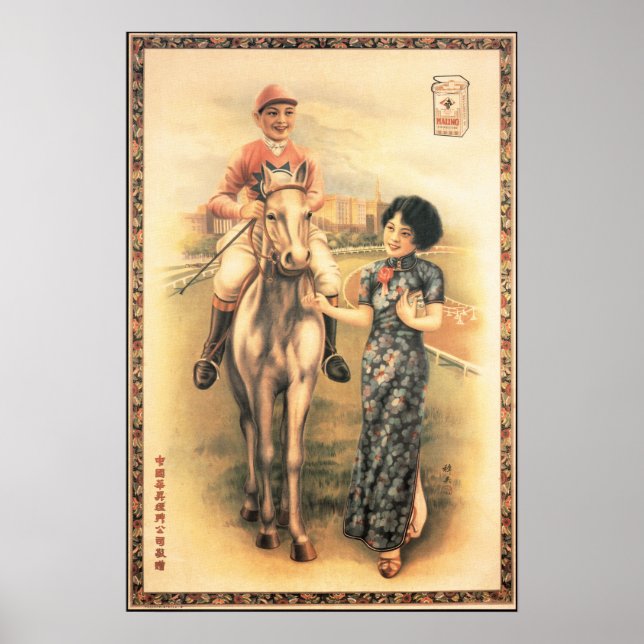 Horse Race Women Old Shanghai Cigaretta Poster Ad (Frente)