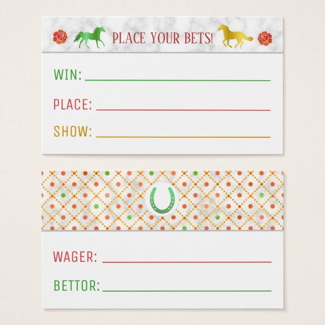 Horse Racing Derby Wager Party Games Betting Slip (Frente & Verso)