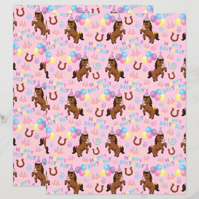 Horse Scrapbook Paper in Pink (Frente/Verso)