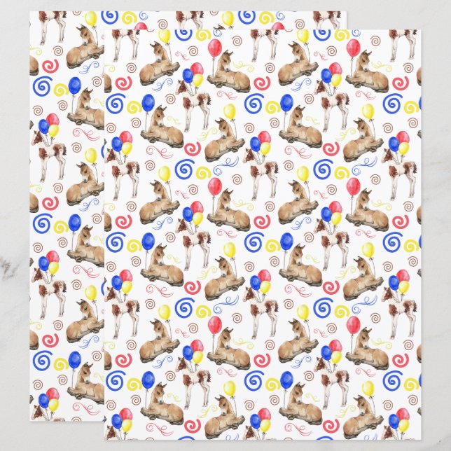 Horse Scrapbook Paper in White (Frente/Verso)