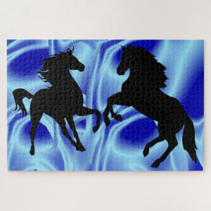 Horses Family Quebra-cabeça Blue Fantasy