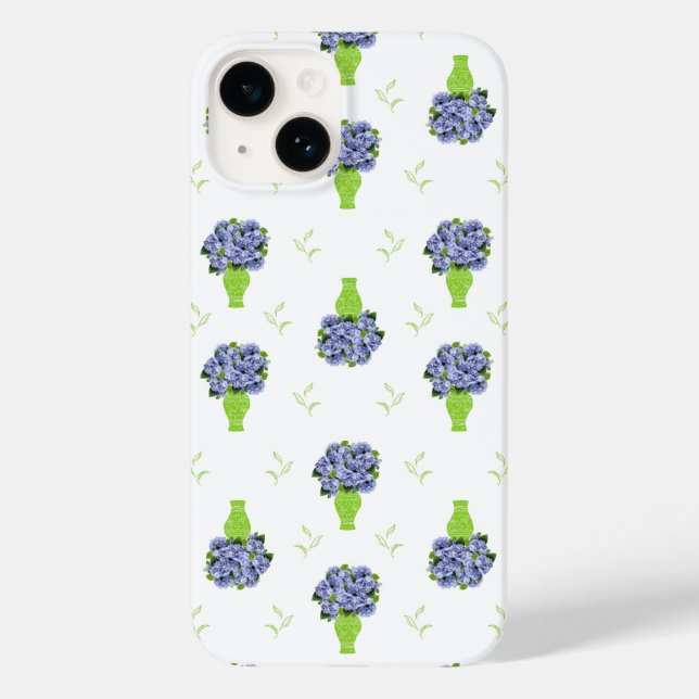 Hortênsia Azul em Padrão Floral de Vaso Verde (Verso)