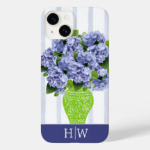 Hortênsia Azul Vaso Listra Monograma Costeira