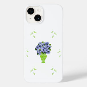 Hortênsia Azul Vaso Verde Padrão Costeiro