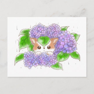 Hortênsia e Mochi Cartão Postal de Dia Chuvoso por