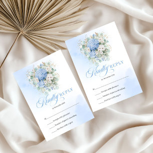 Hortênsias Azuis Clássicas RSVP de Casamento com E