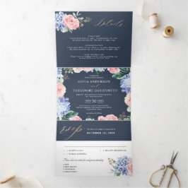 Hortênsias azul-escuras e rosa pastel Convite de c