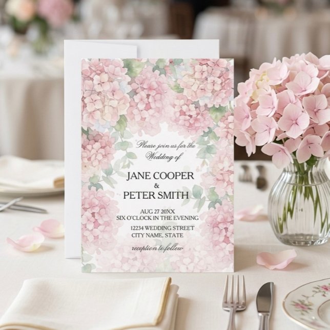 Hortênsias cores rosa pastel. Convite de Casamento (Criador carregado)